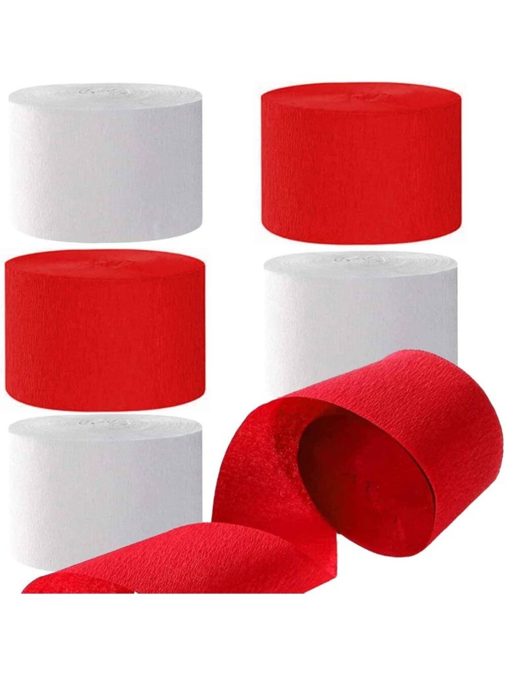 Red & White Crepe Paper Streamers - 6 Rolls, 82ft Each for Birthday & Wedding